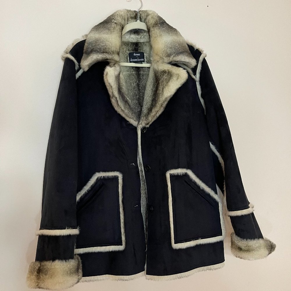 Dennis Basso Reversible Black Suede and Fur Coat